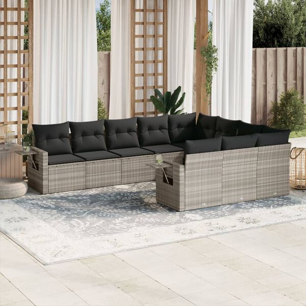 vidaXL Salon de jardin avec coussins 10 pcs gris clair r&eacute;sine tress&eacute;e