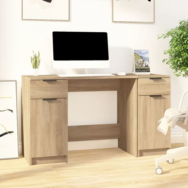 vidaXL Bureau avec armoire lat&eacute;rale Ch&ecirc;ne sonoma Bois d'ing&eacute;nierie