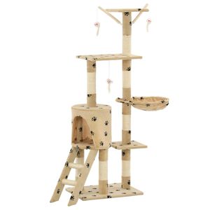 vidaXL Arbre &agrave; chat avec griffoir en sisal 138cm Beige Motif de pattes