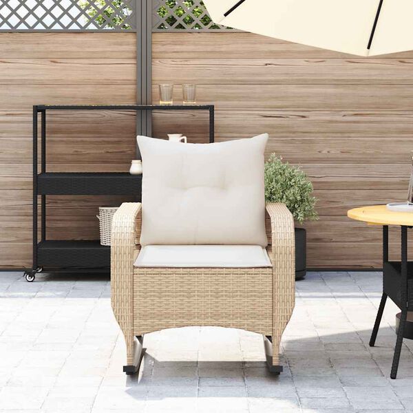 vidaXL Chaise à bascule de jardin avec coussins beige résine tressée