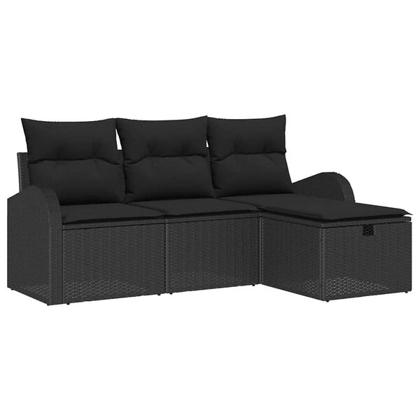 vidaXL Ensemble de canap&eacute; de jardin avec coussin 4 pcs Noir polyrotin