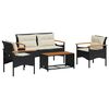 vidaXL Salon de jardin 4 pcs avec coussins noir r&eacute;sine tress&eacute;e