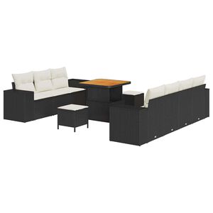 vidaXL Ensemble de canap&eacute; de jardin 10 pcs Noir et Cr&egrave;me Poly Rattan
