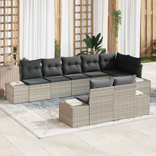 vidaXL Ensemble de canap&eacute; de jardin 8 pcs Gris clair Poly rotin