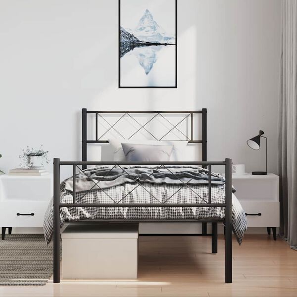 vidaXL Cadre de lit m&eacute;tal sans matelas et pied de lit noir 100x200 cm