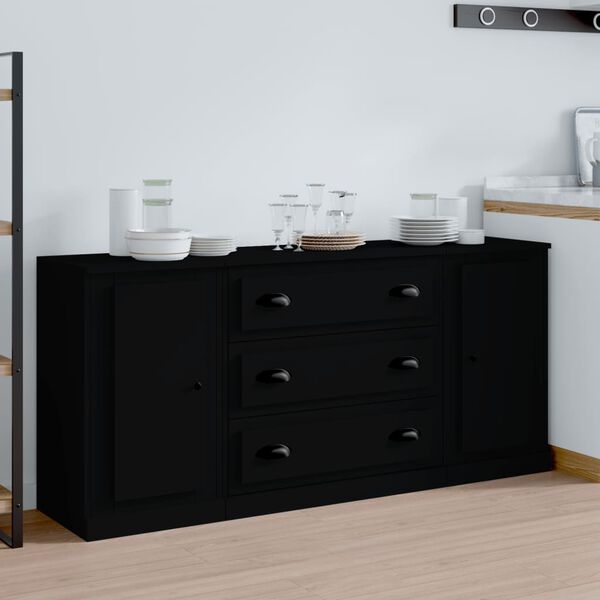 vidaXL Buffets 3 pcs noir bois d'ing&eacute;nierie