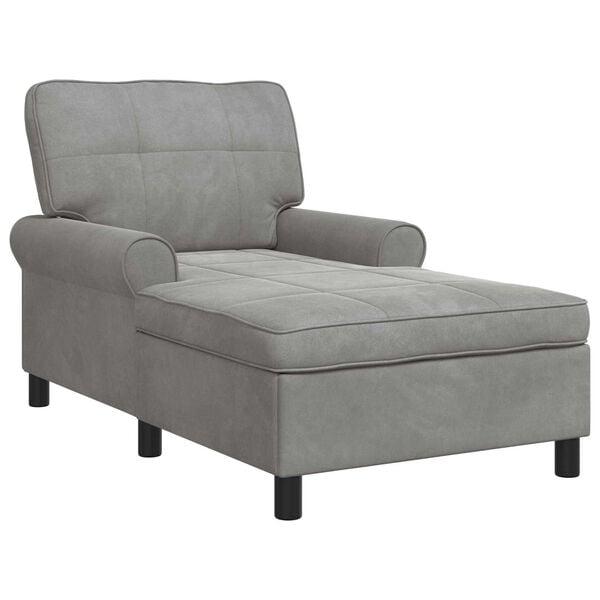 vidaXL Chaise longue avec coussin Gris clair 91 x 157 x 91 cm Velours