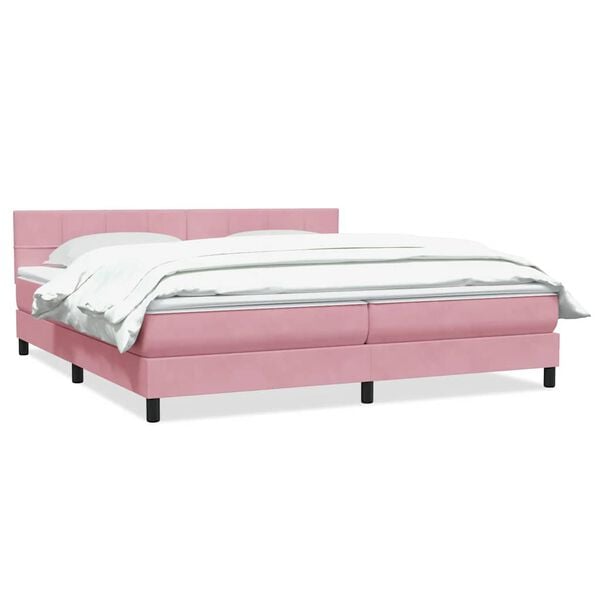 vidaXL Sommier &agrave; lattes de lit avec matelas rose 180x210 cm velours