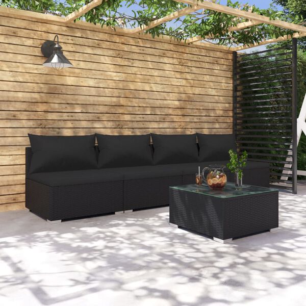 vidaXL Salon de jardin 5 pcs avec coussins résine tressée noir