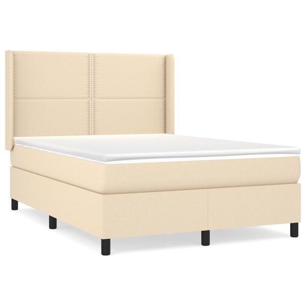 vidaXL Sommier &agrave; lattes de lit avec matelas Cr&egrave;me 140x200 cm Tissu