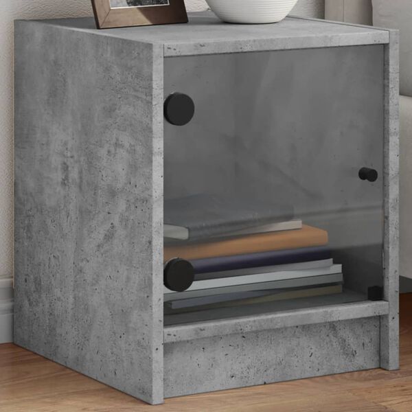 vidaXL Tables de chevet et portes vitr&eacute;es 2 pcs gris b&eacute;ton 35x37x42 cm