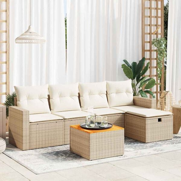 vidaXL Salon de jardin avec coussins 6 pcs beige r&eacute;sine tress&eacute;e