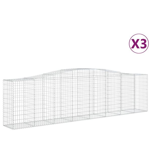 vidaXL Paniers à gabions arqués 3 pcs 400x50x100/120 cm Fer galvanisé