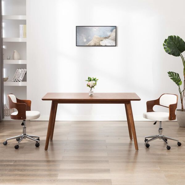 vidaXL Chaise pivotante de bureau Blanc Bois courbé et similicuir