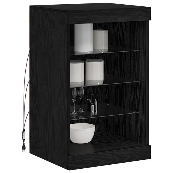 vidaXL Buffet LED Ch&ecirc;ne noir 41 x 37 x 67 cm Bois d'ing&eacute;nierie