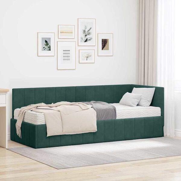 vidaXL Cadre de lit d'angle avec matelas 2 pcs Vert Velours