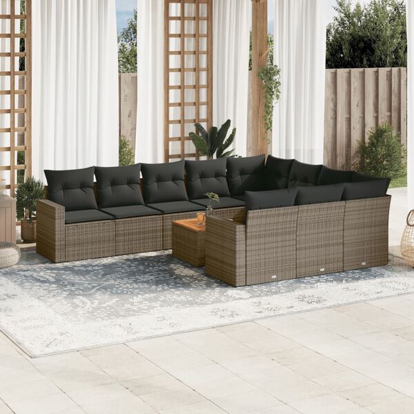 vidaXL Salon de jardin 11 pcs avec coussins gris r&eacute;sine tress&eacute;e