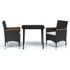 vidaXL Ensemble &agrave; manger de jardin avec coussins 3 pcs noir