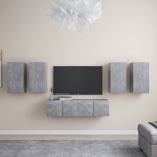 vidaXL Ensemble de meuble TV 6 pcs Gris béton Bois d'ingénierie