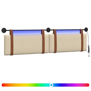 vidaXL T&ecirc;te de lit suspendue Avec lumi&egrave;re LED Cr&egrave;me PU antique