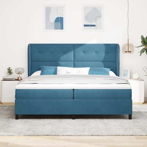 vidaXL Lit &agrave; ressorts avec matelas Bleu fonc&eacute; 200 x 200 cm Polyester