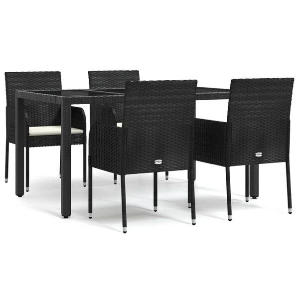vidaXL Ensemble &agrave; manger de jardin coussins 5pcs Noir R&eacute;sine tress&eacute;e