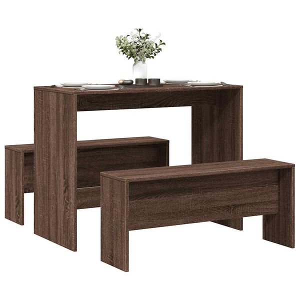 vidaXL Ensemble table à manger et bancs 3 pcs bois d'ingénierie