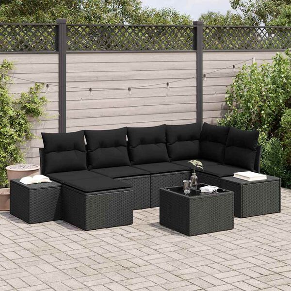 vidaXL Ensemble de canap&eacute; de jardin avec coussin 7 pcs Noir polyrotin