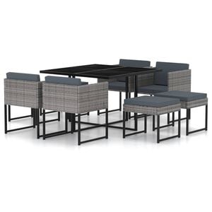 vidaXL Ensemble &agrave; manger de jardin coussins 9pcs R&eacute;sine tress&eacute;e Gris