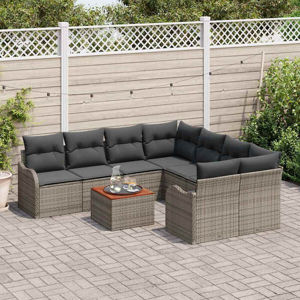 vidaXL Ensemble de canap&eacute; de jardin avec coussin 9 pcs Gris polyrotin