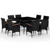 vidaXL Ensemble &agrave; manger de jardin 9 pcs R&eacute;sine tress&eacute;e et acacia Noir