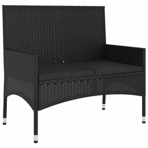 vidaXL Banc de Jardin &agrave; 2 Places avec Coussins Noir R&eacute;sine Tress&eacute;e