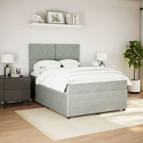vidaXL Sommier &agrave; lattes de lit et matelas Gris clair 160x200cm Velours