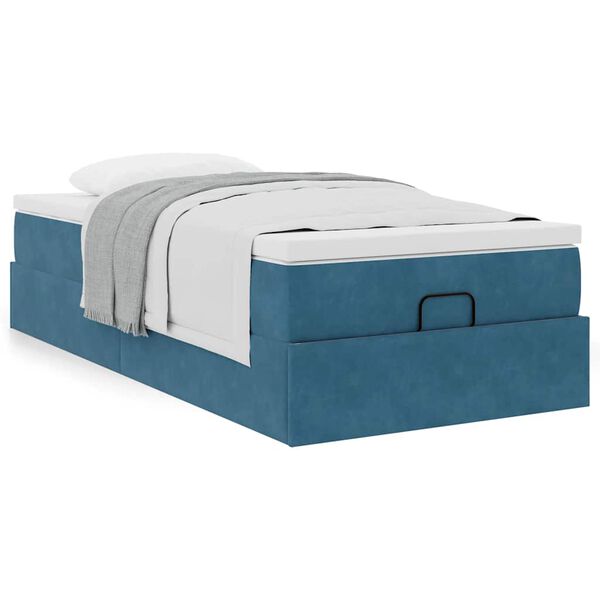 vidaXL Cadre de lit ottoman avec matelas bleu fonc&eacute; 90x190 cm velours