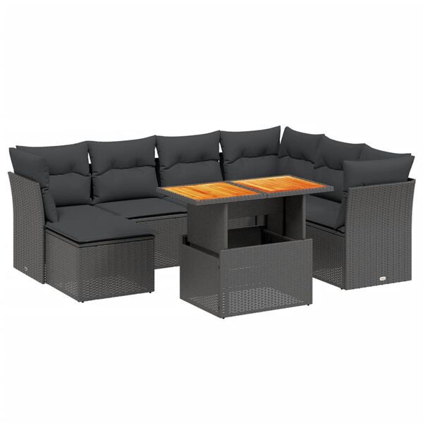 vidaXL Salon de jardin 8 pcs avec coussins noir r&eacute;sine tress&eacute;e