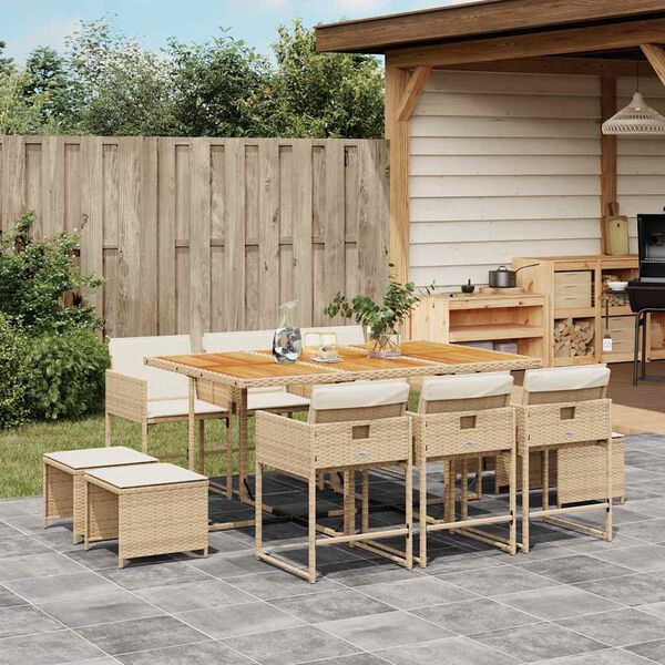 vidaXL Ensemble &agrave; manger de jardin et coussins 11 pcs beige poly rotin