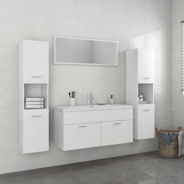 vidaXL Ensemble de meubles de salle de bain Blanc Agglom&eacute;r&eacute;