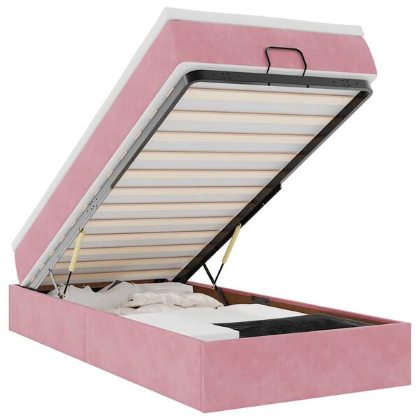 vidaXL Cadre de lit ottoman avec matelas rose 100x200 cm velours
