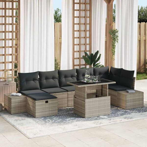 vidaXL Ensemble de canap&eacute; de jardin 8 pcs Gris clair Poly rotin