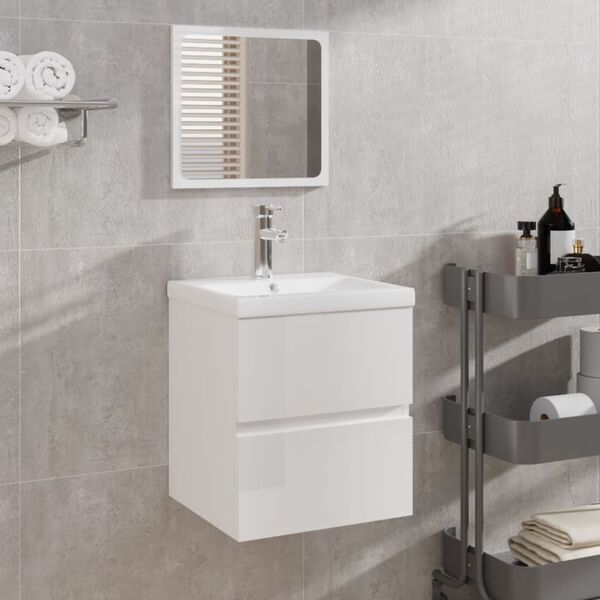 vidaXL Armoire lavabo de salle de bain bassin et miroir Blanc brillant