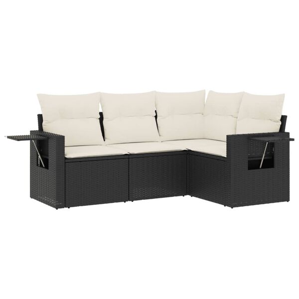 vidaXL Salon de jardin 4 pcs avec coussins noir r&eacute;sine tress&eacute;e