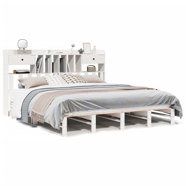 vidaXL Lit biblioth&egrave;que sans matelas blanc 180x200 cm bois pin massif