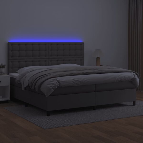 vidaXL Sommier &agrave; lattes de lit avec matelas et LED Gris 200x200 cm