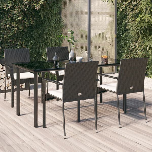 vidaXL Ensemble &agrave; manger de jardin coussins 5pcs Noir R&eacute;sine tress&eacute;e