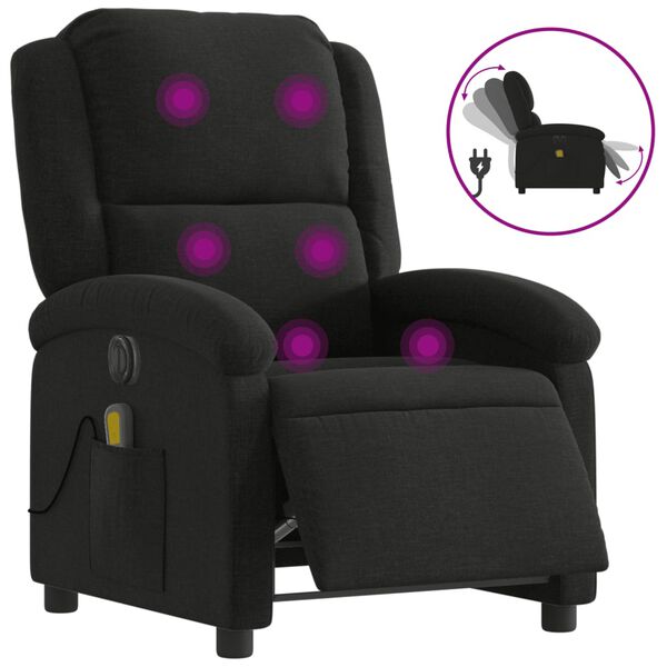 vidaXL Fauteuil de massage inclinable &eacute;lectrique Noir Tissu