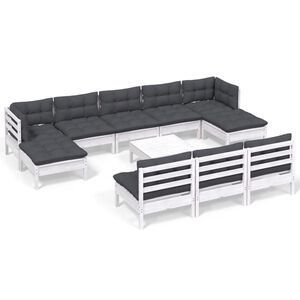 vidaXL Salon de jardin 11 pcs avec coussins blanc bois de pin