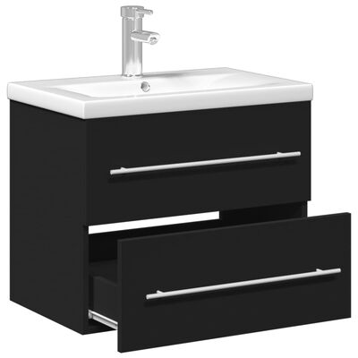 vidaXL Armoire lavabo de salle de bain avec bassin intégré noir