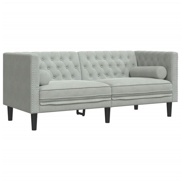 vidaXL Canap&eacute; Chesterfield avec traversins 2 places gris clair velours