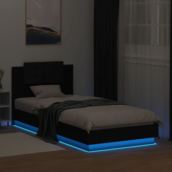vidaXL Cadre de lit avec LED sans matelas noir 90x200 cm