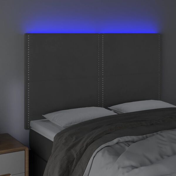 vidaXL T&ecirc;te de lit &agrave; LED Gris fonc&eacute; 144x5x118/128 cm Velours